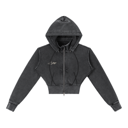 Vintage Washed Cropped Fleece Hoodie